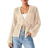 BTFBM Summer Cardigans for Women Lightweight 2026 Spring Crochet Mesh Long Sleeve Tie Front Knit Beach Vacation Outfits