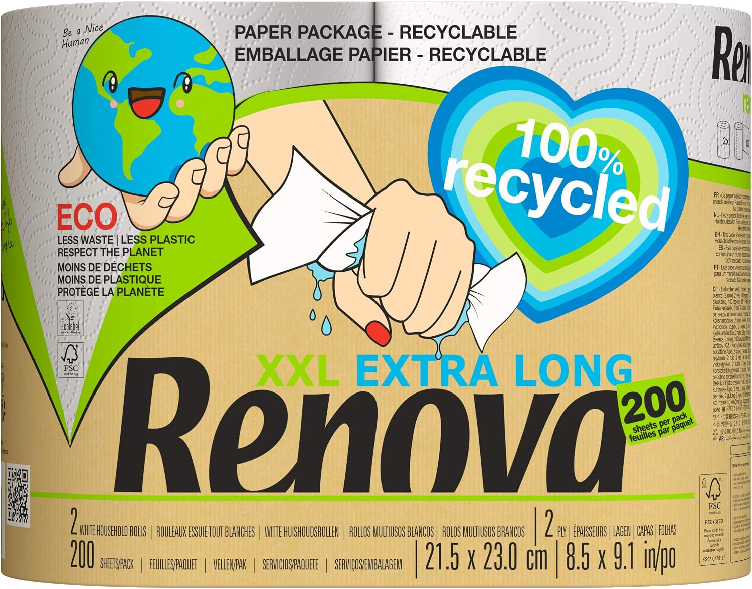 Renova Recycled XXL Paper Towel, 2 Rolls, White, Large, 100 Count (Pack of 2) - Image 3