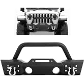 ECOTRIC Front Stubby Bumper Compatible with Wrangler JK JL Gladiator JT | Compatible with 07-18 JK, 18-26 JL, 20-26 JT. Steel powder coated, fog light mounts, winch plate, D-rings. Bolt-on