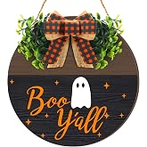 Moucuny Boo Y'all Halloween Wreath for Front Door Ghost Door Sign with Bow | Front Porch Spooky Accent, Ghost Theme Hanger, Farmhouse Wall Decor, Outdoor Home Entry, Seasonal Party Display Decor