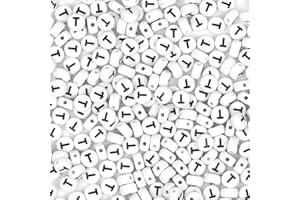 Auvoau 300Pcs Letter Beads T 4X7mm White Alphabet Beads Acrylic Round Shape Loose Beads for Name Bracelets Necklaces Key Chains DIY Jewelry Making (T)