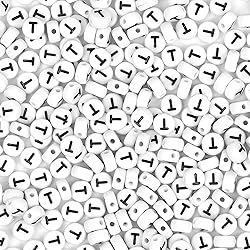 Auvoau 300Pcs Letter Beads T 4X7mm White Alphabet
