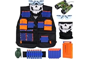 AOKESI Kids Tactical Vest Kit for Nerf Guns Series Refill Darts, Reload Clips, Tactical Mask, Kids Binoculars, Wrist Band and Protective Glasses,Nerf Vest Toys for 4 5 6 7 8 9 10 11 12 Year Boys