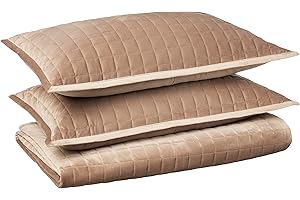 Tribeca Living Velvet King Quilt Set, Three-Piece Box Stitch Bedding, Includes Oversized Quilt & Two Shams, 260GSM Super Soft Velvet, Taupe