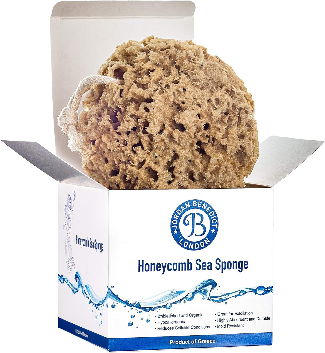 Jordan Benedict Natural Sea Sponge, Unbleached Honeycomb Bath Sponge