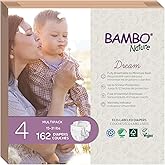 Bambo Nature Hypoallergenic Baby Diapers, Eco-Labelled Sustainable Diapers, Enhanced Leakage Protection, Totally Chlorine-free, Skin Friendly, and Super Absorbent - Size 4 (162 Count)
