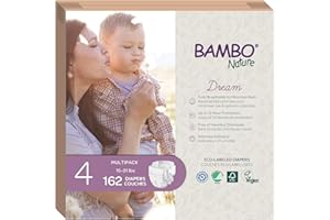 Bambo Nature Hypoallergenic Baby Diapers, Eco-Labelled Sustainable Diapers, Enhanced Leakage Protection, Totally Chlorine-free, Skin Friendly, and Super Absorbent - Size 4 (162 Count)