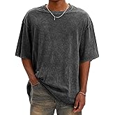 AugYew Mens Oversized T Shirts Vintage Cotton Acid Wash Heavyweight Loose Fit Tees Shirts Unisex Basic Tops for Men Women