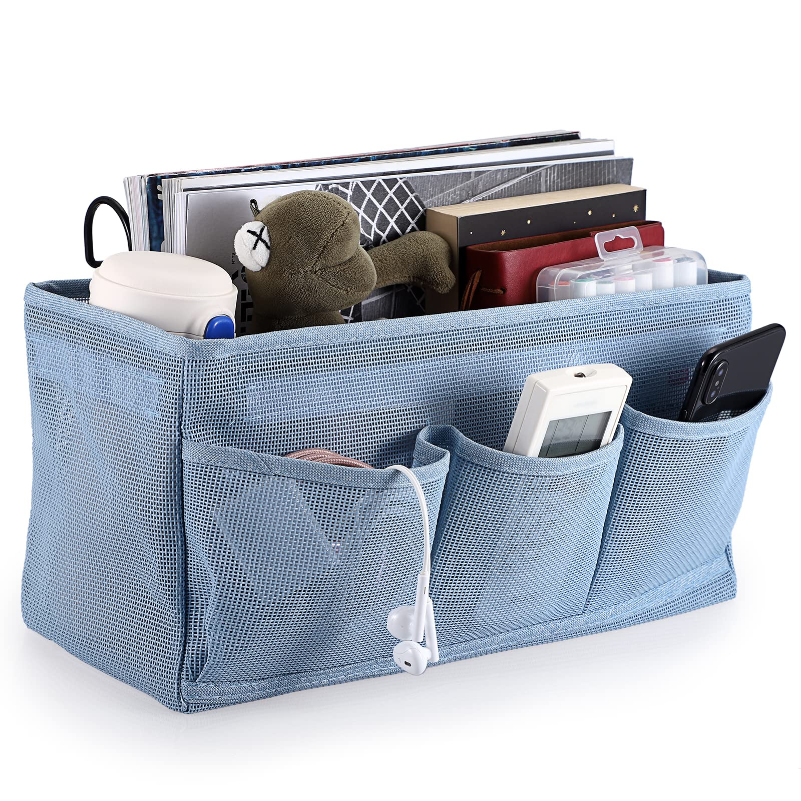 IGNPION Net Bedside Hanging Storage Bed Pockets Baskets Dormitory Bed Organiser Caddy Mulit-purpose Hanging Storage Bag for Home Office School Dorm Hospital, Blue