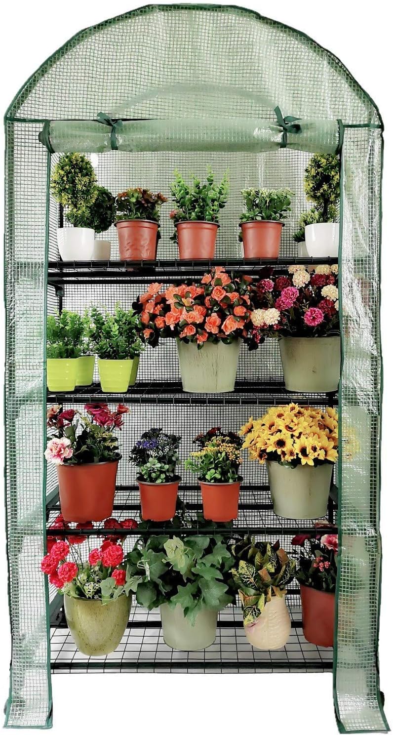 OUTOUR Wider 35x19.6x66.5in 4 Tier Wider Portable Plant Mini Greenhouse Green House with Casters, for Growing Seeds, Seedlings, Tending Potted Plants, Garden Gardening Indoor Outdoor