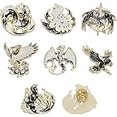 CHGCRAFT 7Pcs 7Styles Animal Alloy Enamel Pins Including Dragon Cat Bird Fox for Backpack Clothes Decorations Party Anniversary Accessories Gifts, Black