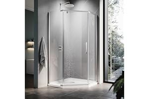 ELEGANT Neo-Angle Frameless Shower Door 36.5 in. W x 72 in. H, Corner Shower Enclosure with 1/4" Clear Glass, Pivot Shower Doors in Chrome Finish, Shower Base Not Included