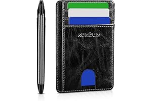 RUNBOX Slim Minimalist RFID Blocking Front Pocket Leather Wallets for Men Women Gift Box Black