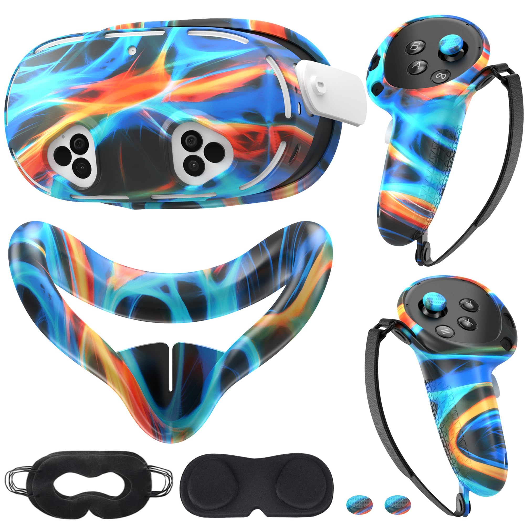 Compatible with Meta Quest 3s Accessories, Silicone Face Cover, VR Shell Cover,Touch Controller Grip Cover, Joysticks Cover, Camera Lens Protector Set (Colorful C)