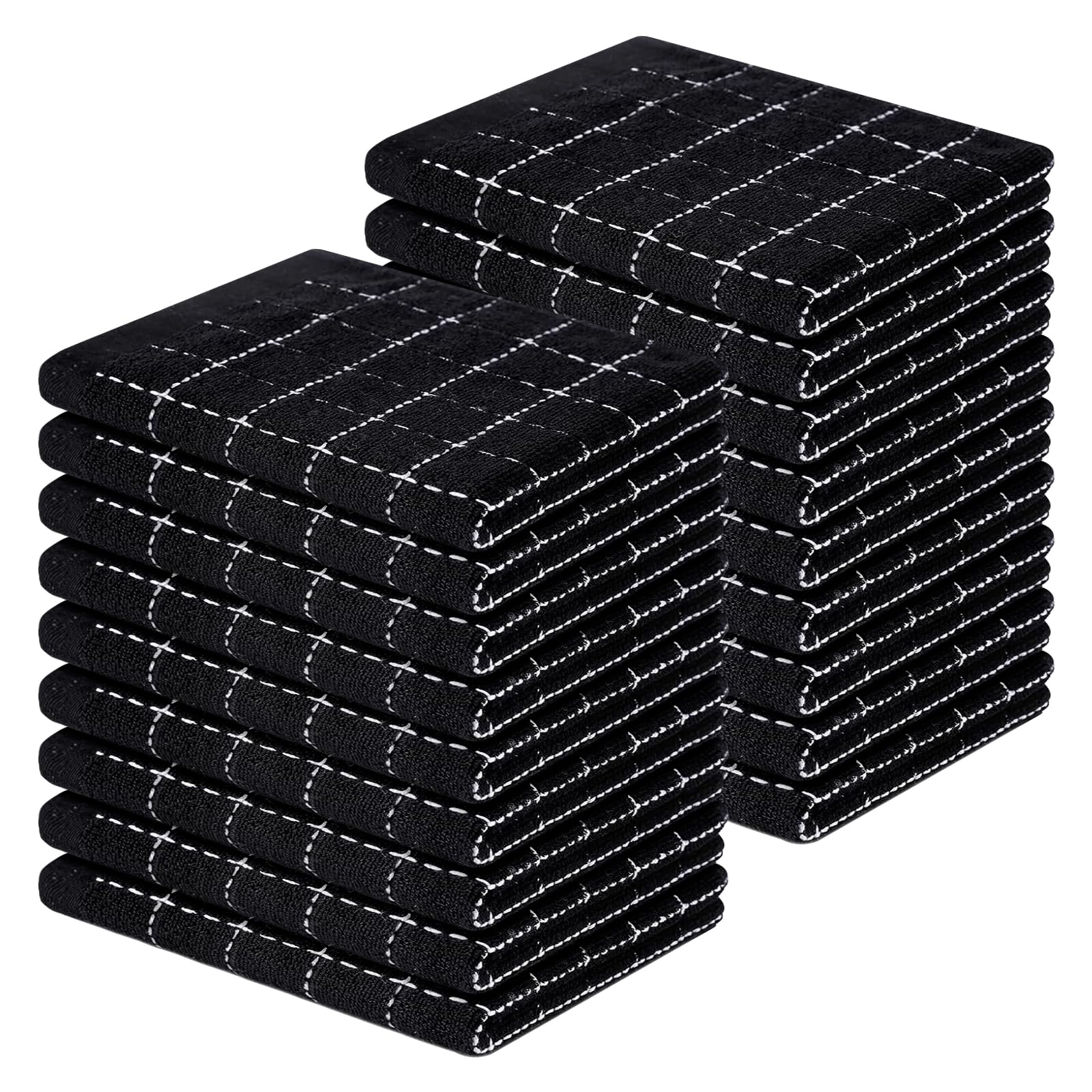 Homaxy 100% Cotton Terry Kitchen Dish Cloths, Ultra Soft and Absorbent Dish Towels for Kitchen, Suitable for Drying and Washing Dishes, 18 Pack, 12 x 12 Inches, Black Image