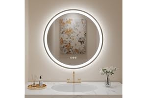 LOVESPEJO 28" Round LED Mirror for Bathroom Front and Backlit Wall Mounted Bathroom Mirror with Lights, Anti-Fog, Stepless Dimmable 3 Color LED Bathroom Mirror, IP54 Waterproof Lighted Bathroom Mirror