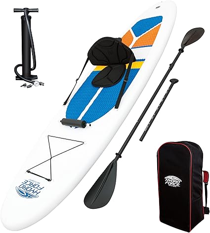 Bestway SUP White Cap Stand Up Paddle Board und Kajak Komplett-Set, aufblasbares, mit Doppel-Paddel (221cm), Hochdruck-Pumpe 