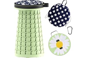 ALEVMOOM Upgraded Telescoping Collapsible Stool with Cushion, Folding Stool with Printing Portable Retractable Foldable Seat Max Load 600lbs for Adults Camping Fishing Outdoor