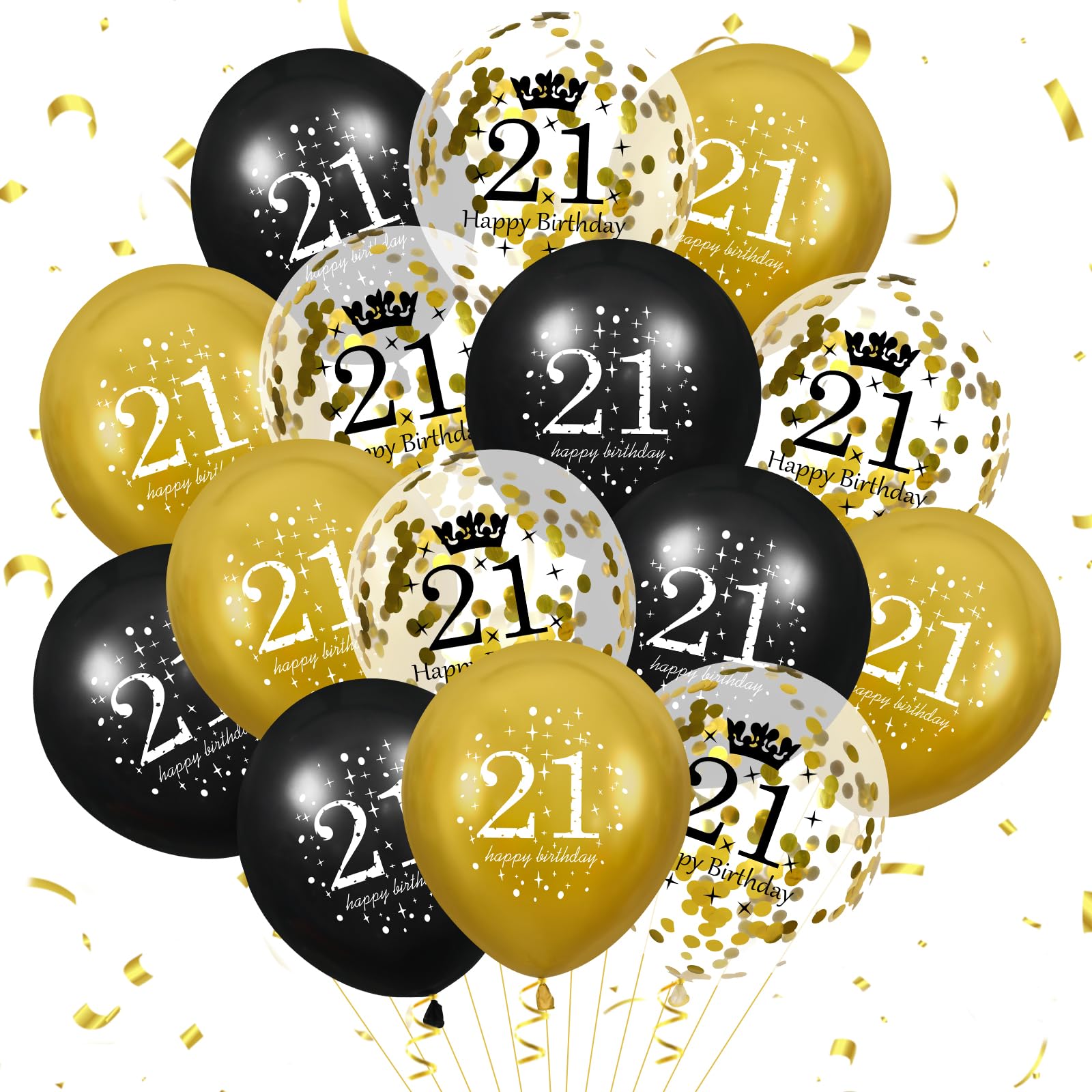 View 1 of 21st Birthday Balloons for Men, 15Pcs Black Gold Happy 21st Birthday Balloons Decorations for Men Women 21 Years Old Party Indoor Outdoor Decor Supplies 12 inches