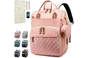 SHITIESHOU Diaper Bag Backpack Baby Bag, Baby Girl Boy Diaper Bag for Dad Mom with Pad,16 Pockets, Pacifier Case, Large Diaper Bag Unisex for Travel (Orange Pink)