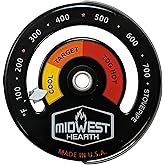 Midwest Hearth Wood Stove Thermometer - Magnetic Chimney Pipe Meter (Made in USA)