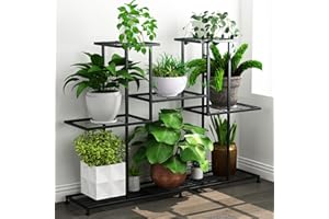 Twhep Metal Plant Stand, 5 Tiers Multifunctional Plant Stands for Indoor Plants, Decorative Black Steel Plant Shelf for Indoor Patio Garden Balcony and Yard (4 tiers 12 pots)