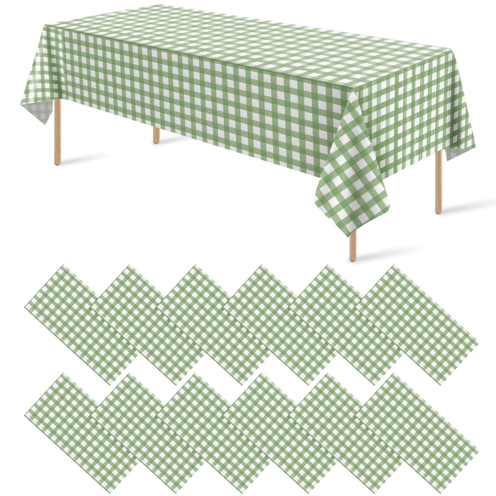 Photo 1 of 12Pack Sage Green Plastic Checkered Tablecloth, Premium Decorative Disposable Sage Green Gingham Plaid Table Cloths for Parties, Rectangle Party Table Cover for Picnic Birthday Wedding, 54x108 Inch