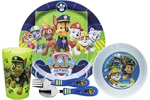 Zak Designs 5-Piece Dinnerware Set, Paw Patrol - Durable Plastic & Stainless Steel - Includes Tumbler, 8-Inch Plate, 6-Inch Bowl, Fork & Spoon - Suitable for Kids Ages 3+