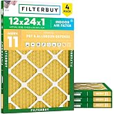 Filterbuy 12x24x1 Air Filter MERV 11 Pet &amp; Allergy Defense (4-Pack) | Electrostatic Pleated HVAC AC Furnace Filters Replacement, Made in USA (Actual Size: 11.50 x 23.50 x 0.75)