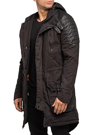 Megastyl Parka-Jacke Biker-Panels Slim-Fit antrahzit schwarz Oliv-grün