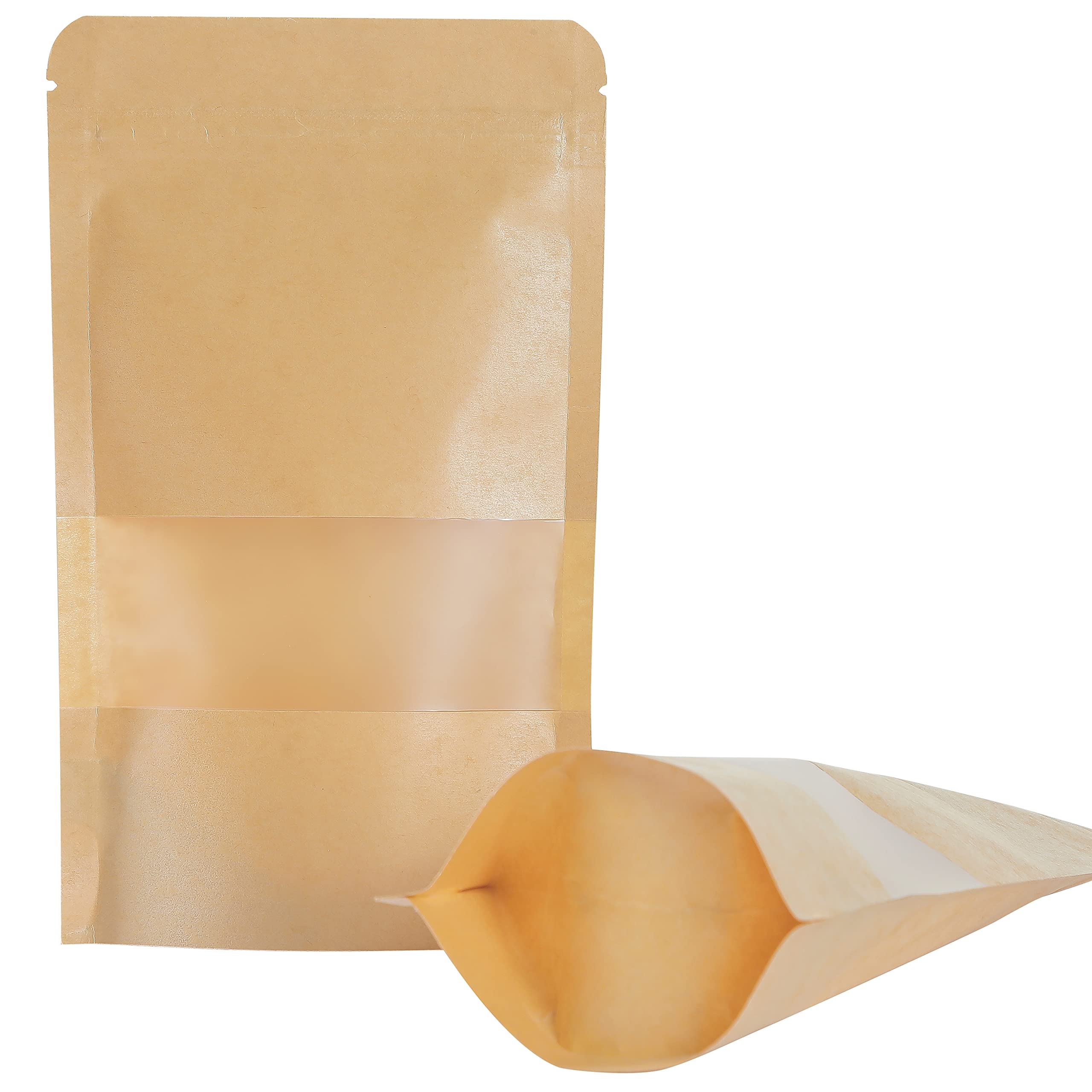 Photo 1 of LZLPACKING Kraft Stand Up Pouches bags 100 Pcs,Brown Resealable with Window for Home or Business,Coffee Bags,Food Storage Bags,Sealable Bags for Packaging(4.7×7.9)