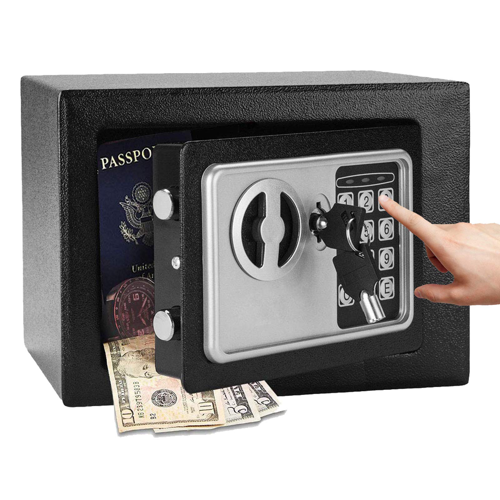 4.6L Home Digital Safe Steel Electronic Safety Box Safe Lock Box Documents Safety Case Wall Floor Anchoring Design Cabinet Security Cash Money Office Home Black, Includes Keys