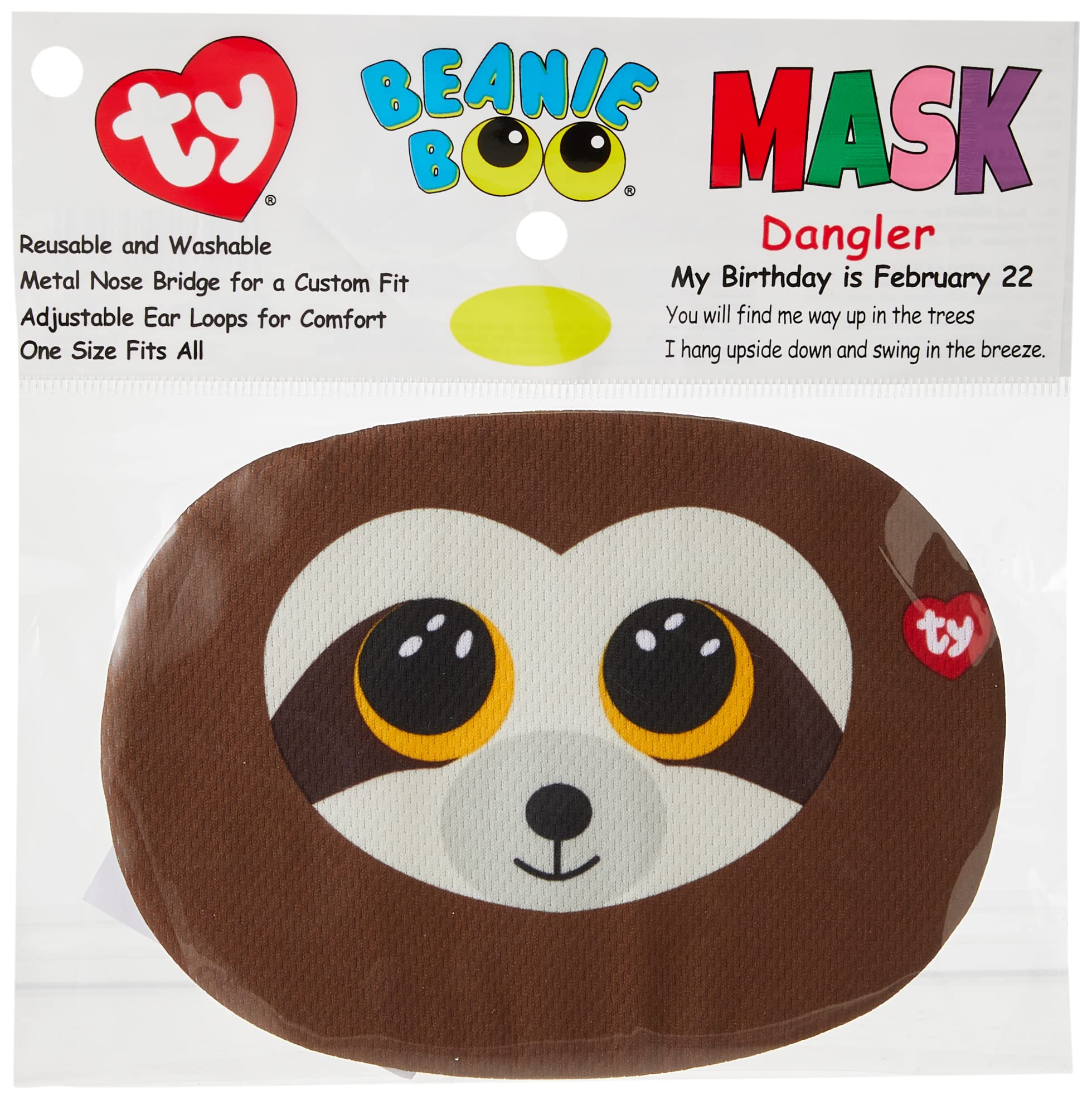 Ty UK Ltd Dangler Sloth Beanie Boo Face Mask, multicoloured, one size