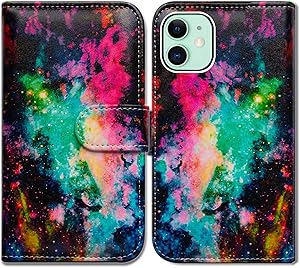 iPhone 12 Case,iPhone 12 Pro Case,Bcov Colorful Universe Sky Leather Flip Phone Case Wallet Cover with Card Slot Holder Kickstand for iPhone 12/iPhone 12 Pro