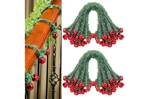 Motionchic 25 Pcs 50 Pcs 20 Inches Christmas Garland Ties with Bells Decorative Twist Ties Garland Hanger for Banister Stairs Railing Reusable and Flexible Twist for Xmas Holiday Decorations (Red)