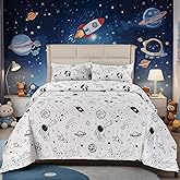 MAG 3Pcs Rocket Space Bedding Comforter Set Queeen,All Season White Galaxy Comforter Set for Toddlers Kids Boys Teens and Girls,Moon,Super Soft Microfiber (1 Comforter + 2 Pillowcases) (Space, Queen)
