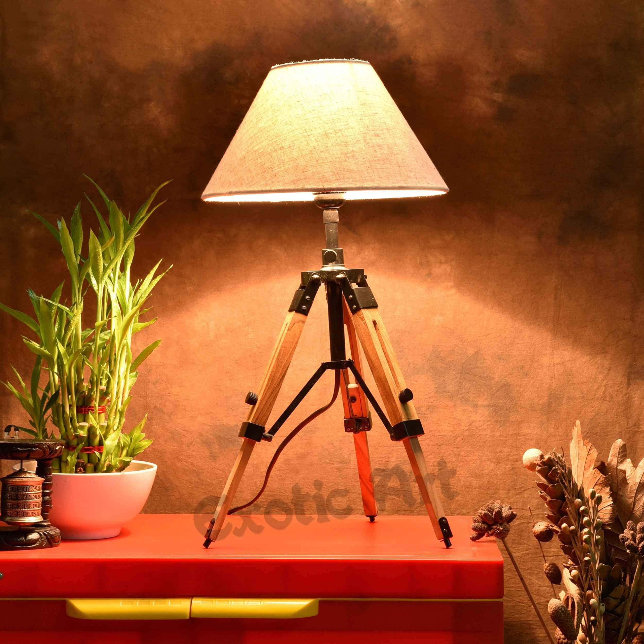 Exotic Art Table Lamp (tripod) With Shade Wire And Bulb, Black, Conical