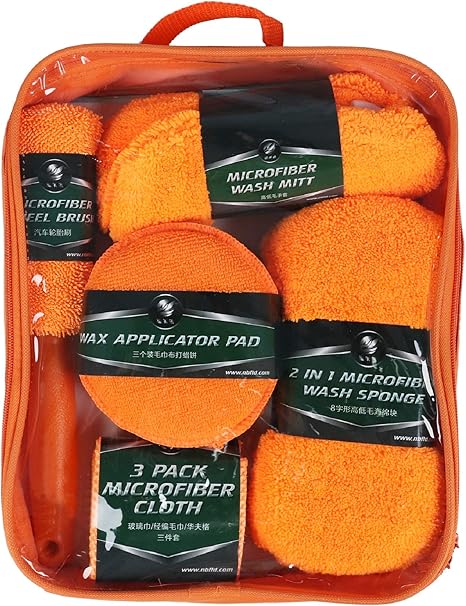 Amazon 洗車セット 9点 Sears 洗車タオル 洗車グローブ 洗車スポンジ ワックススポンジ 洗車グッズ 洗車道具 車洗い マイクロファイバー 車掃除 収納バッグ付き オレンジ 洗車用品セット 車 バイク