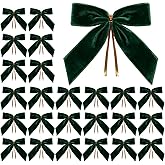 Artmag 24 Pcs Velvet Christmas Bows for Christmas Decoration, Wreath, Garland, Gift Wrapping, Wedding, Party, Twist Tie Bows for Home Decor (Width of 1", 3.5 x 3.5 inch, Dark Green)