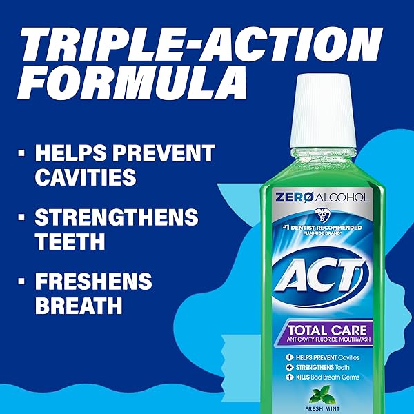 ACT TOTAL CARE ZERO ALCOHOL ANTICAVITY FLUORIDE MOUTHWASH 33.8 FL. OZ. FRESH MINT