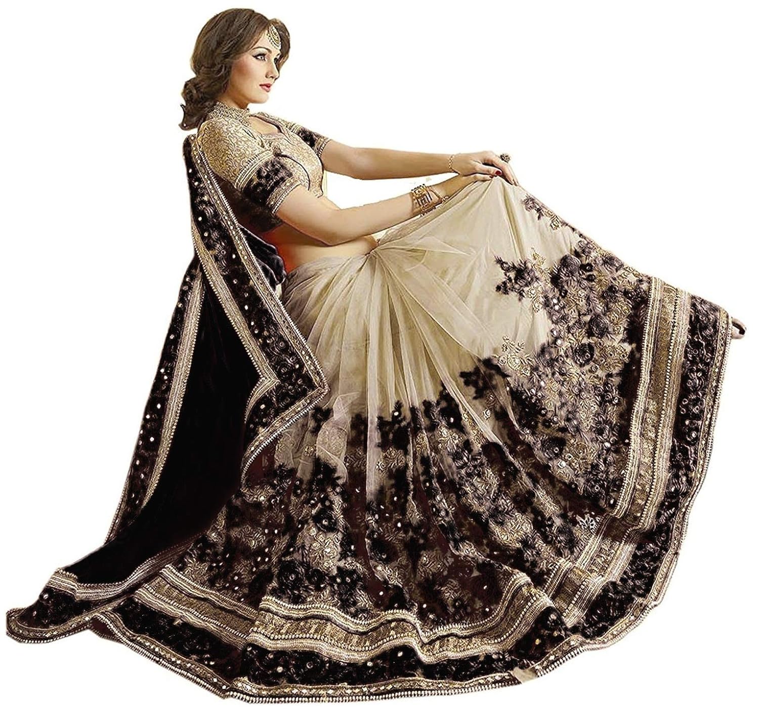 panash trends women's heavy embroidery work satin chiffon net saree