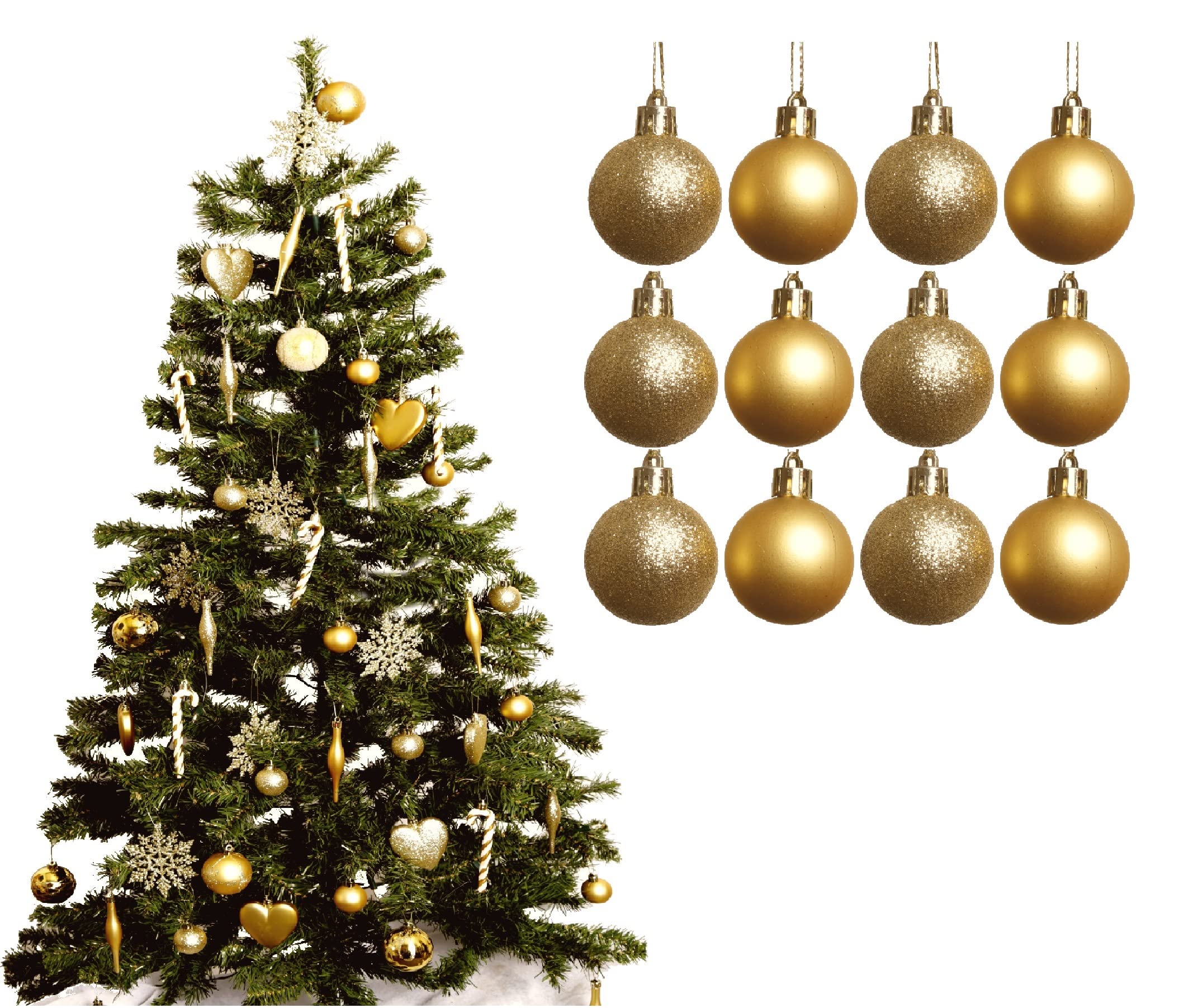 Simply Products Christmas Baubles 3.8cm - Great Christmas Tree Hanging Ball Decorations, Matte & Glitter Baubles Pack of 12-3.8cm (Gold Matte & Glitter)