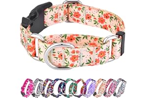 Hikiko Floral Dog Collar for Small Medium Large Dogs, Adjustable Nylon Flower Martingale Collars with Quick Release Buckle (Creamy Natural,M)