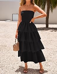 ZESICA Women‘s Summer Boho Strapless Maxi Dress