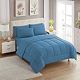 Sweet Home Collection 5 Piece Comforter Set Bag Solid Color All Season Soft Down Alternative Blanket & Luxurious Microfiber Bed Sheets, Denim, Twin