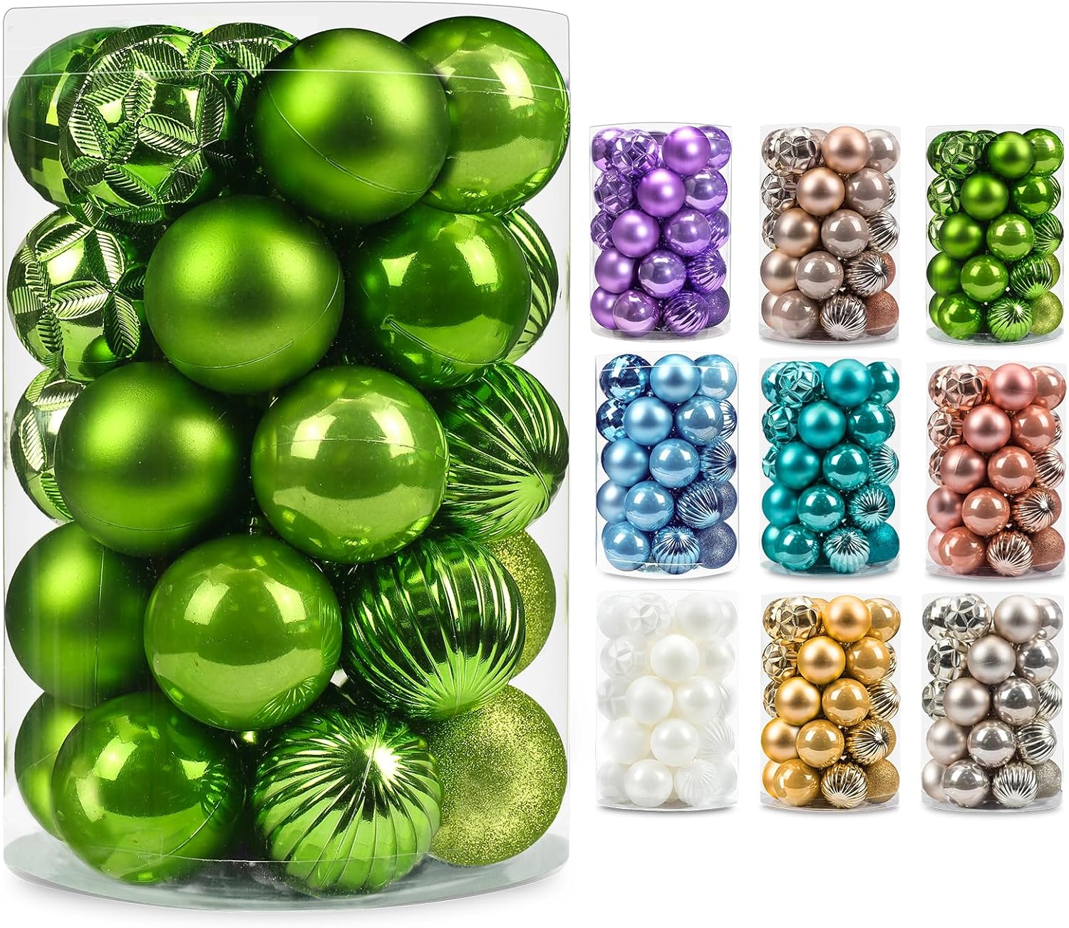 Ornaments - AMS Christmas Ball Mini Ornaments Party Decoration Shatterproof Festival Widgets Pendant Hanging Pack of 34ct (40mm, Plastic, Green)