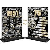 75th Birthday Decorations Back in 1951 Table Sign for Men Women, Black Gold Happy 75 Bday Two-Sided Wooden Table Poster with Stand Party Supplies, Seventy-five Birthday Display Holder Decor