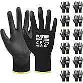 DULFINE Ultra-Thin PU Coated Work Gloves-12 Pairs,Excellent Grip,Nylon Shell Black Polyurethane Coated Safety Work Gloves, Knit Wrist Cuff,Ideal for Light Duty Work. (X-Small)