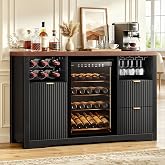 Coffee Bar Cabinet with Fridge Space, 53"Wine Cabinets with Storage Drawer | Wood Sideboard Table, Fluted Liquor Cabinet with Wine Rack,Glass Holder for Home,20"D x 53"W x 39.4"H-Black