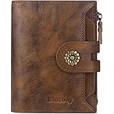 Blucoay Wallet Women,RFID Blocking Leather Womens Wallet Bifold Compact Card Holder Small Wallet for Women with Removable ID Window Darkbrown